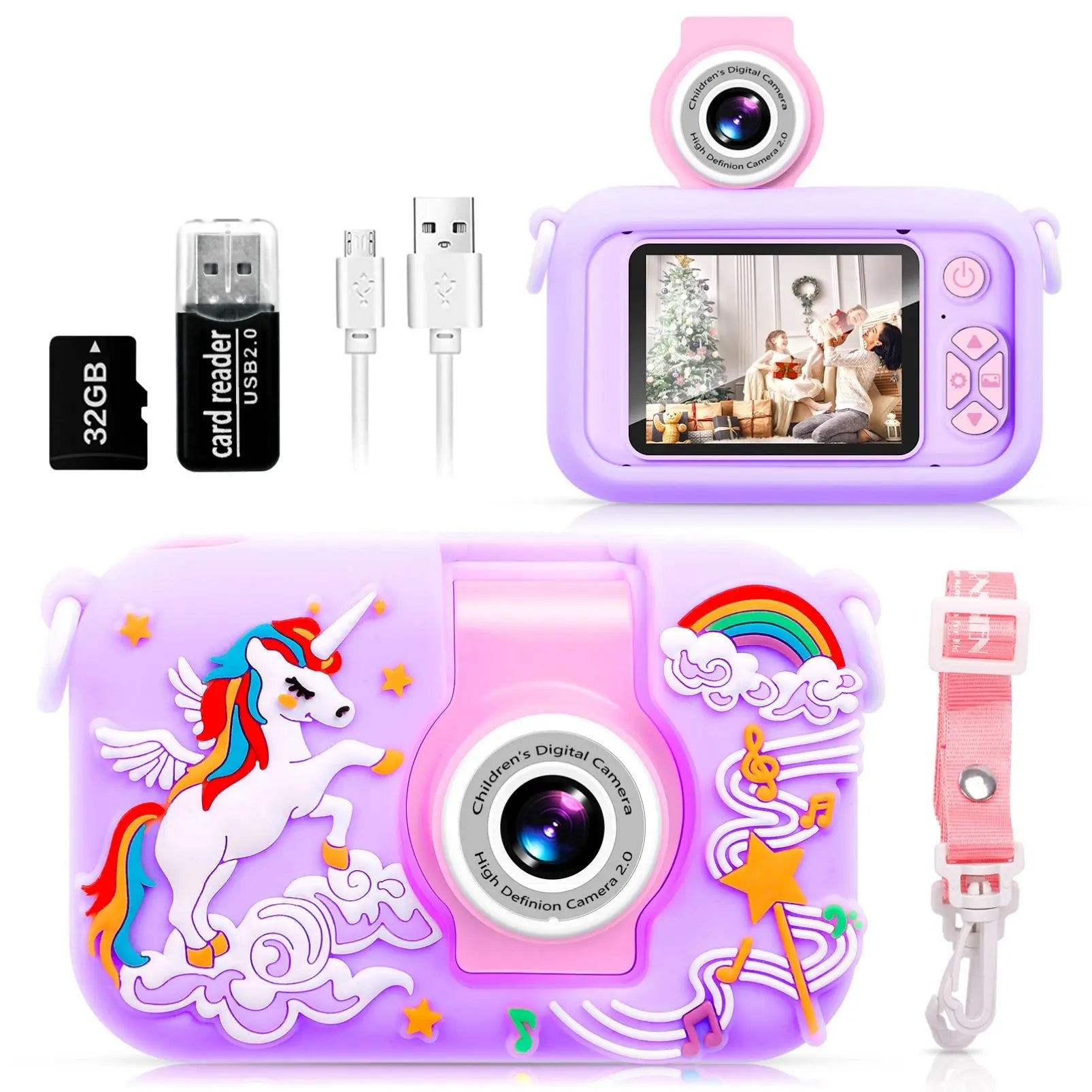 ARNSSIEN kids digital camera with 180° flip lens, 2.4-inch LCD, and protective silicone case